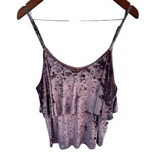 Grayson Threads Velvet Tiered V-Neck Top in Mauve Size Large Adjustable Strap